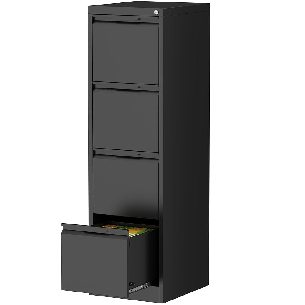 Black 4 Drawer Metal File Cabinet with Lock R7473
