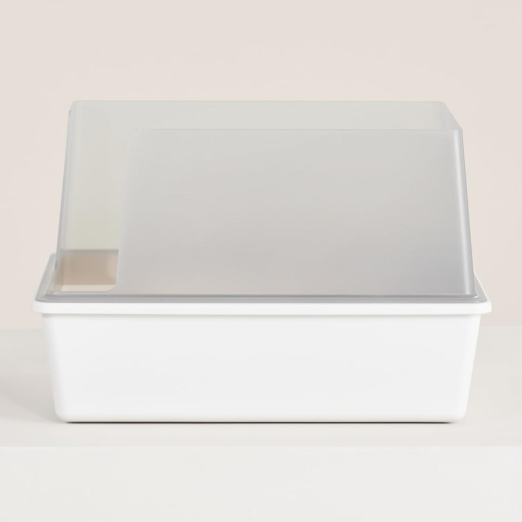 High Sided Cat Litter Box Open Top Anti-Stick Plastic White/Gray H1018