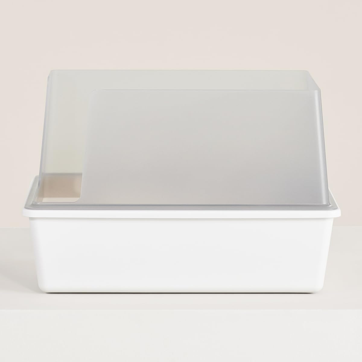 High Sided Cat Litter Box Open Top Anti-Stick Plastic White/Gray H1018