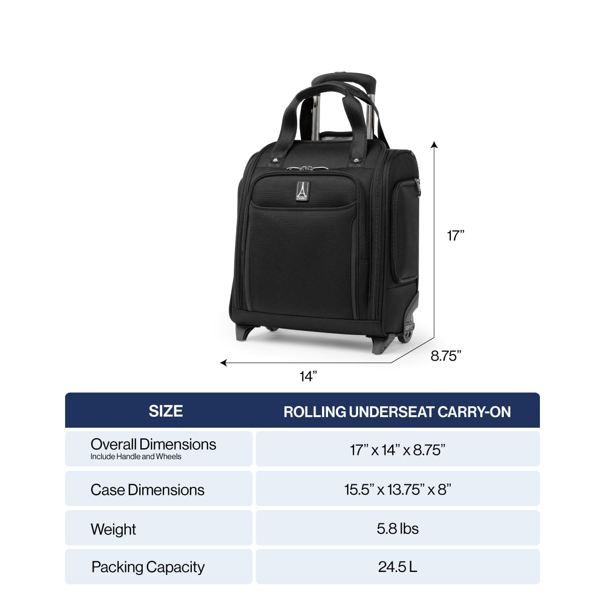Softside Carry-On Underseat Bag, Black, 17-Inch A103
