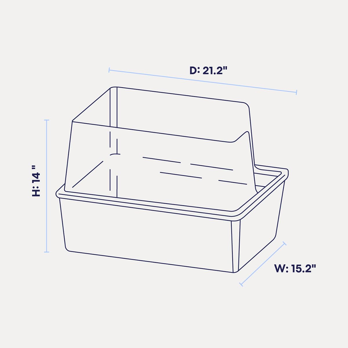 High Sided Cat Litter Box Open Top Anti-Stick Plastic White/Gray H1018