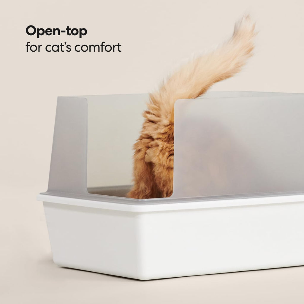 High Sided Cat Litter Box Open Top Anti-Stick Plastic White/Gray H1018