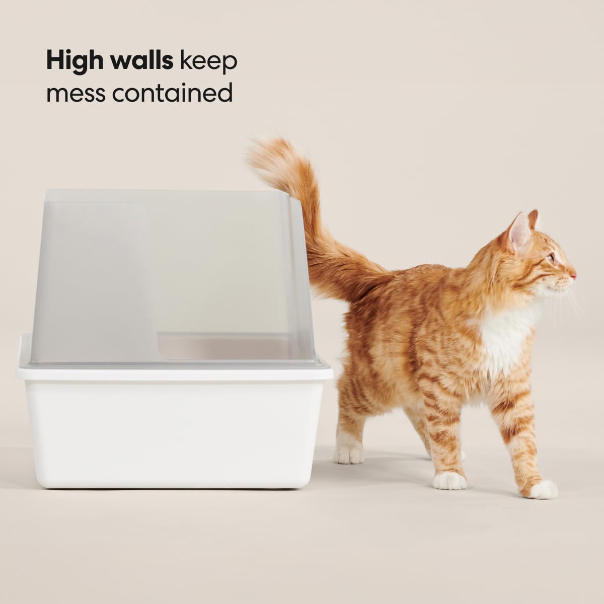 High Sided Cat Litter Box Open Top Anti-Stick Plastic White/Gray H1018