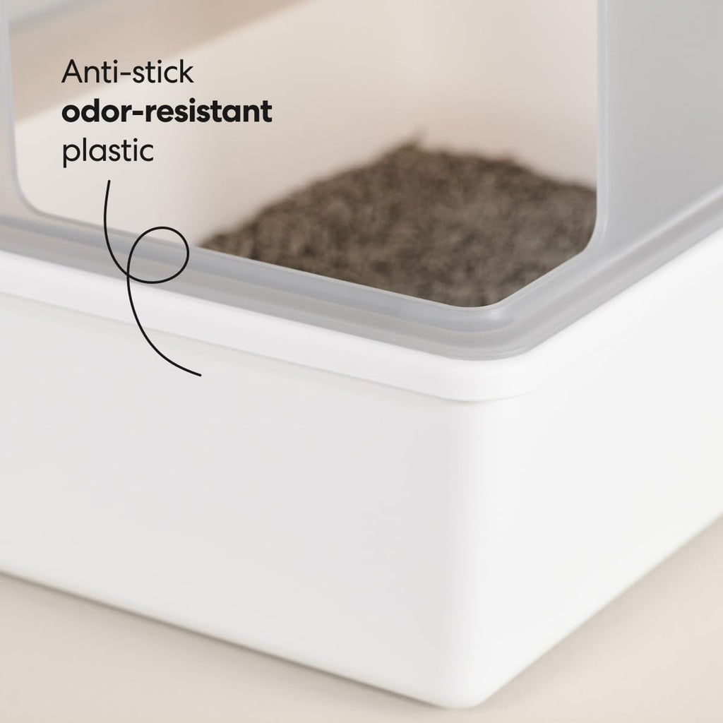 High Sided Cat Litter Box Open Top Anti-Stick Plastic White/Gray H1018
