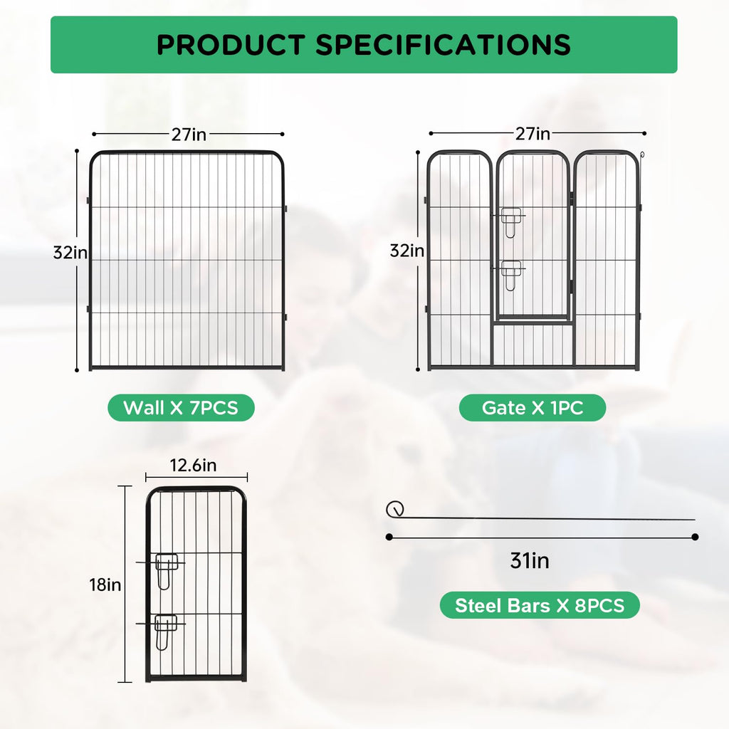 32" 8 Panel Heavy Duty Metal Dog Playpen P38489