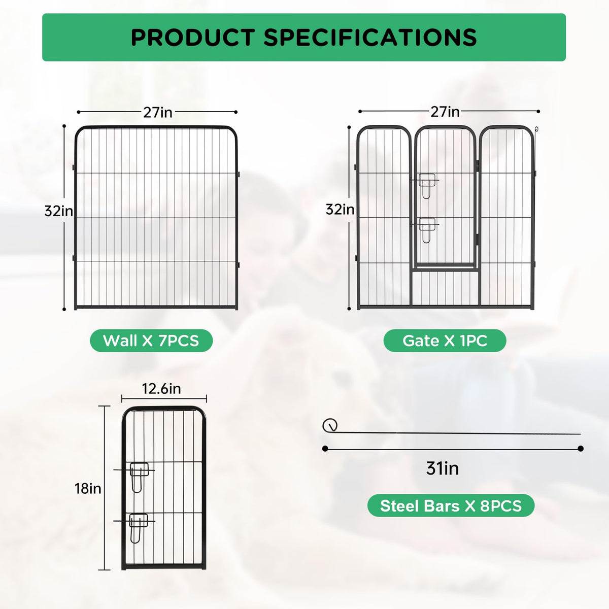 32" 8 Panel Heavy Duty Metal Dog Playpen P38489