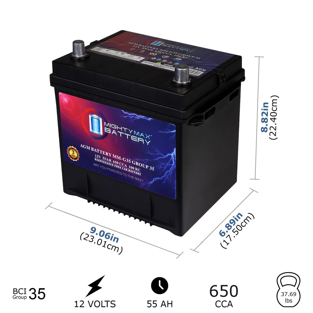 12V 55Ah AGM Replacement Battery O848