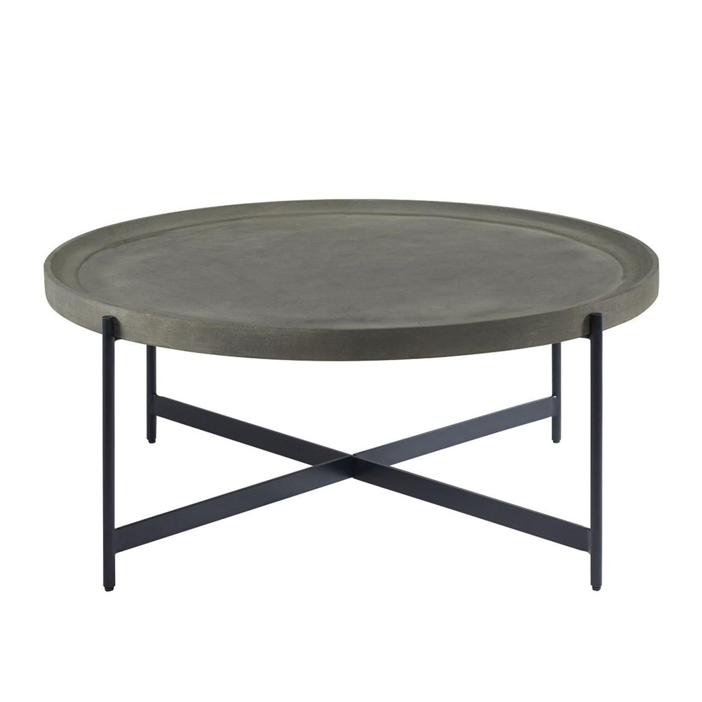 42-Inch Round Concrete-Coated Wood Coffee Table with Tray Top Q664254