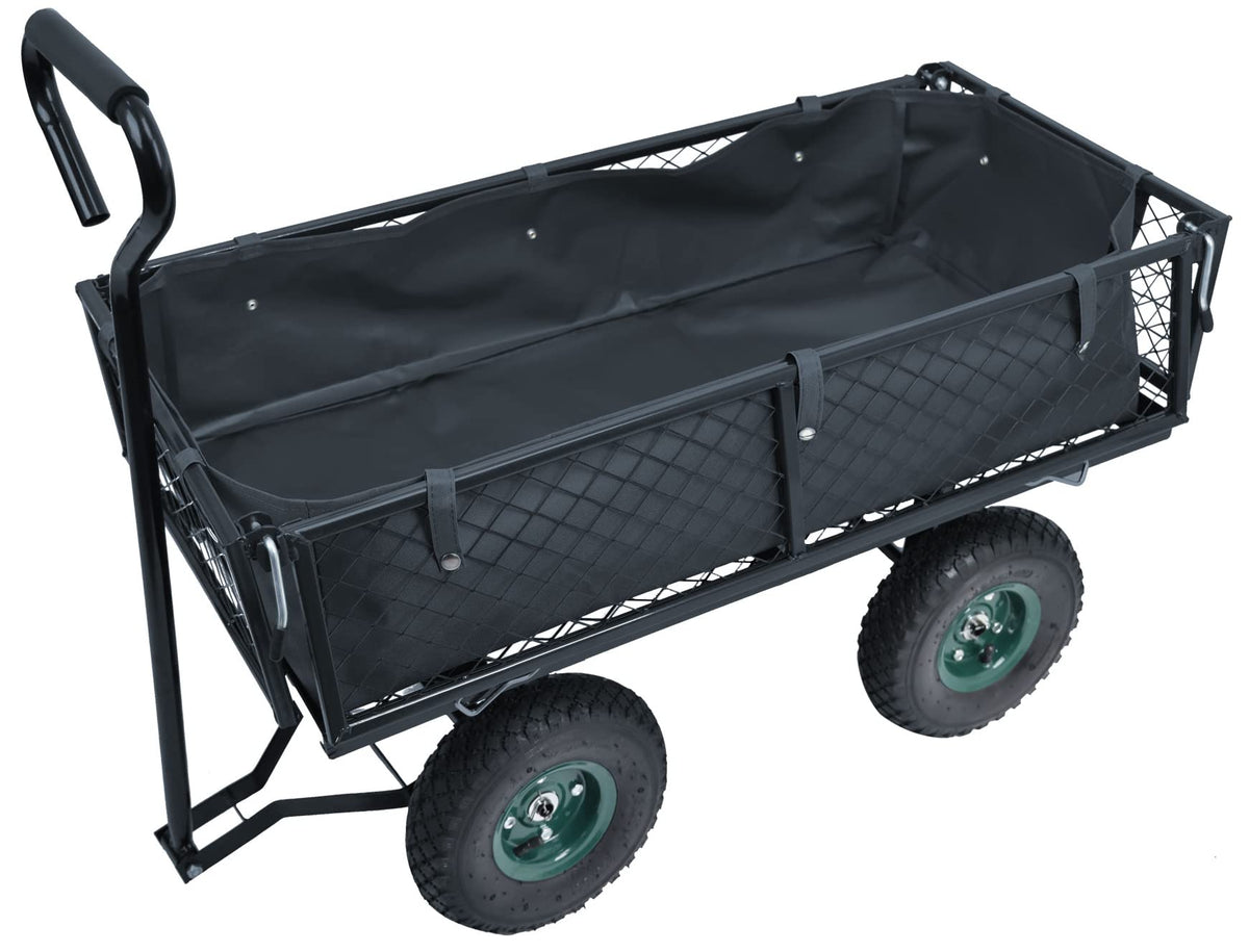 Heavy Duty Garden Cart, 400 Lb Capacity, Mesh Steel Folding Utility Wagon, Black H332