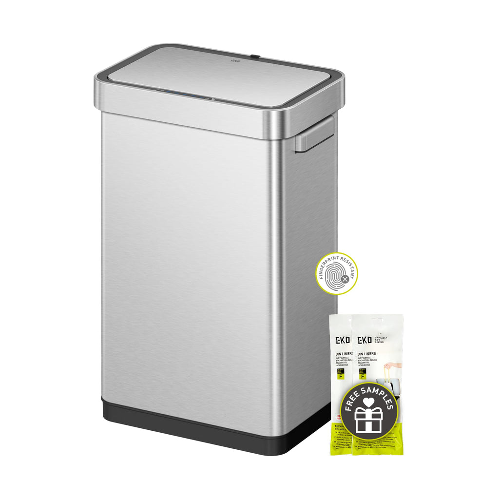50 Liter Touchless Rectangular Motion Sensor Trash Can, Matte Stainless Steel W78581
