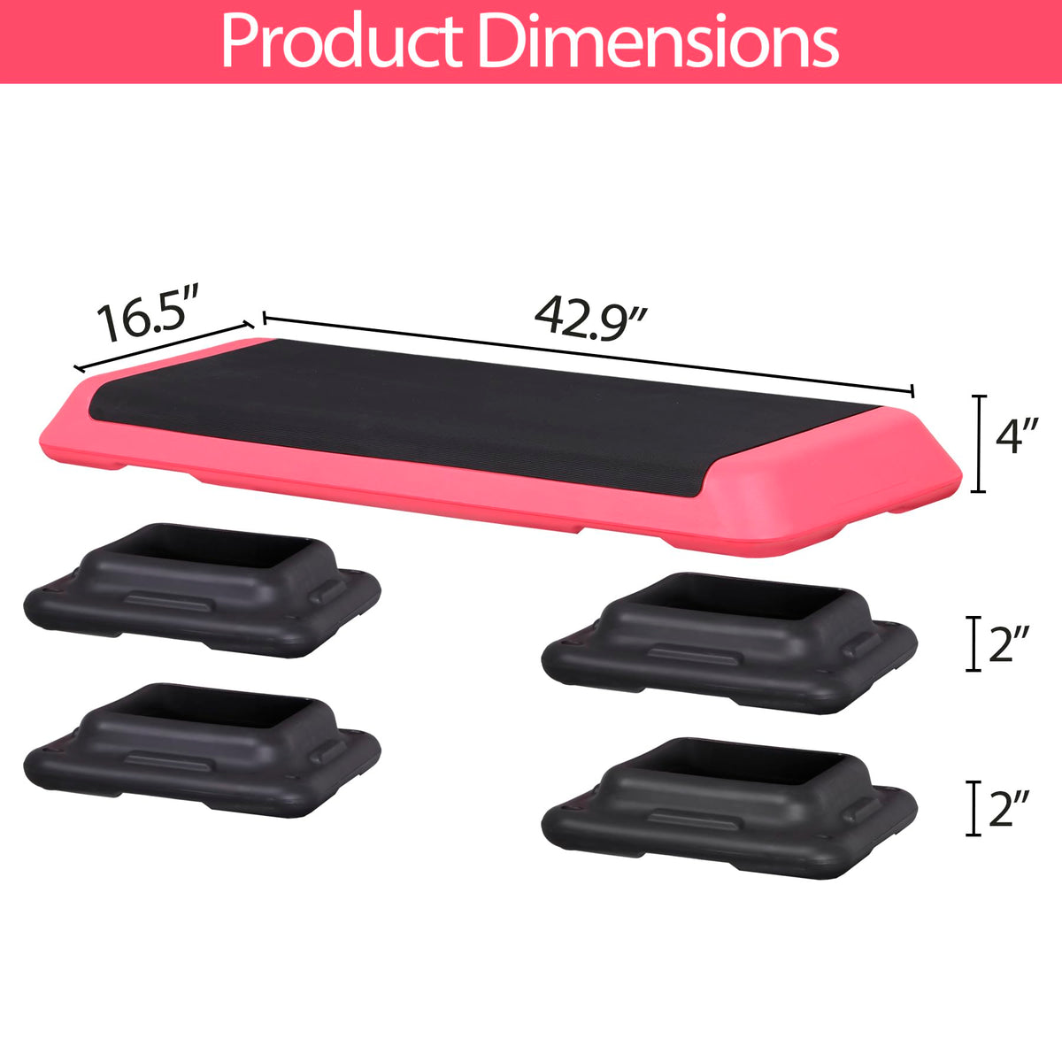 43" Adjustable Exercise Aerobic Step Platform with 4 Removable Risers F67080