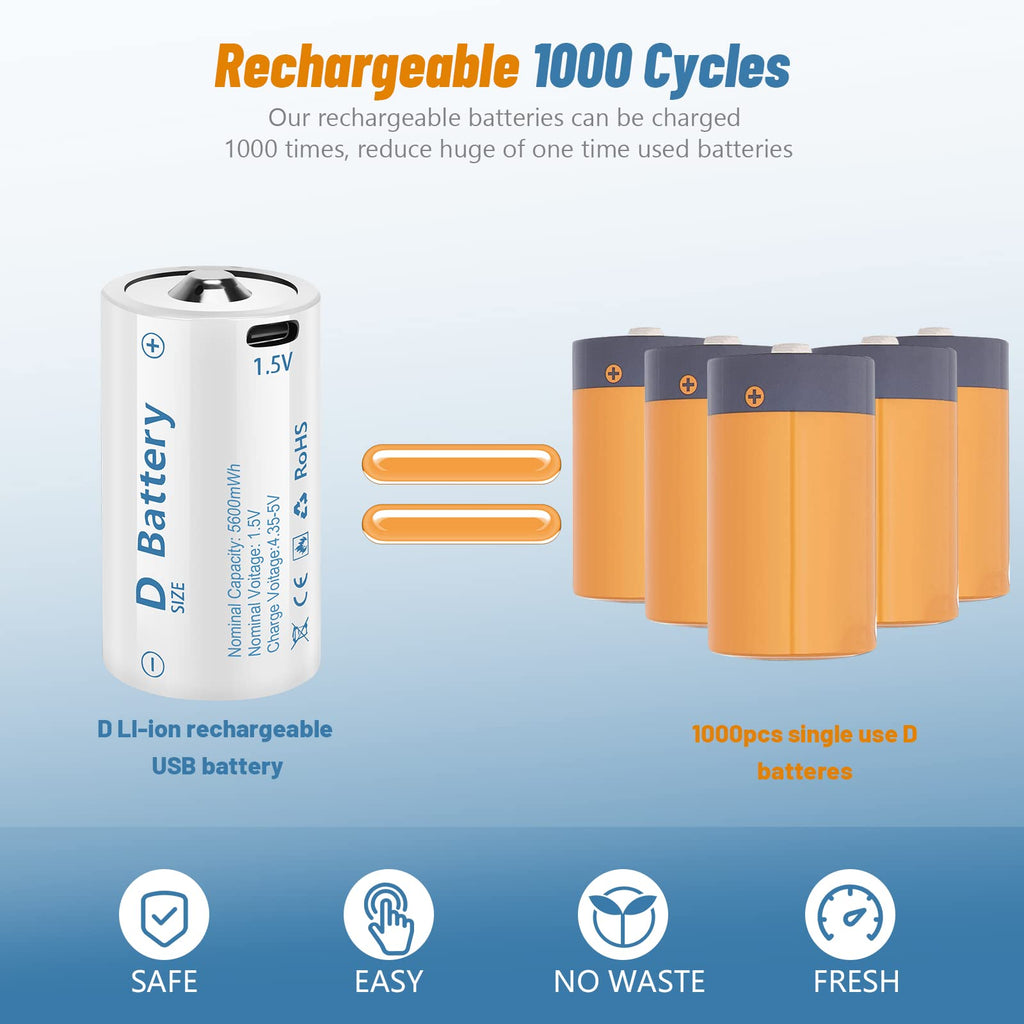 Rechargeable Lithium D Batteries 4 Pack D4326