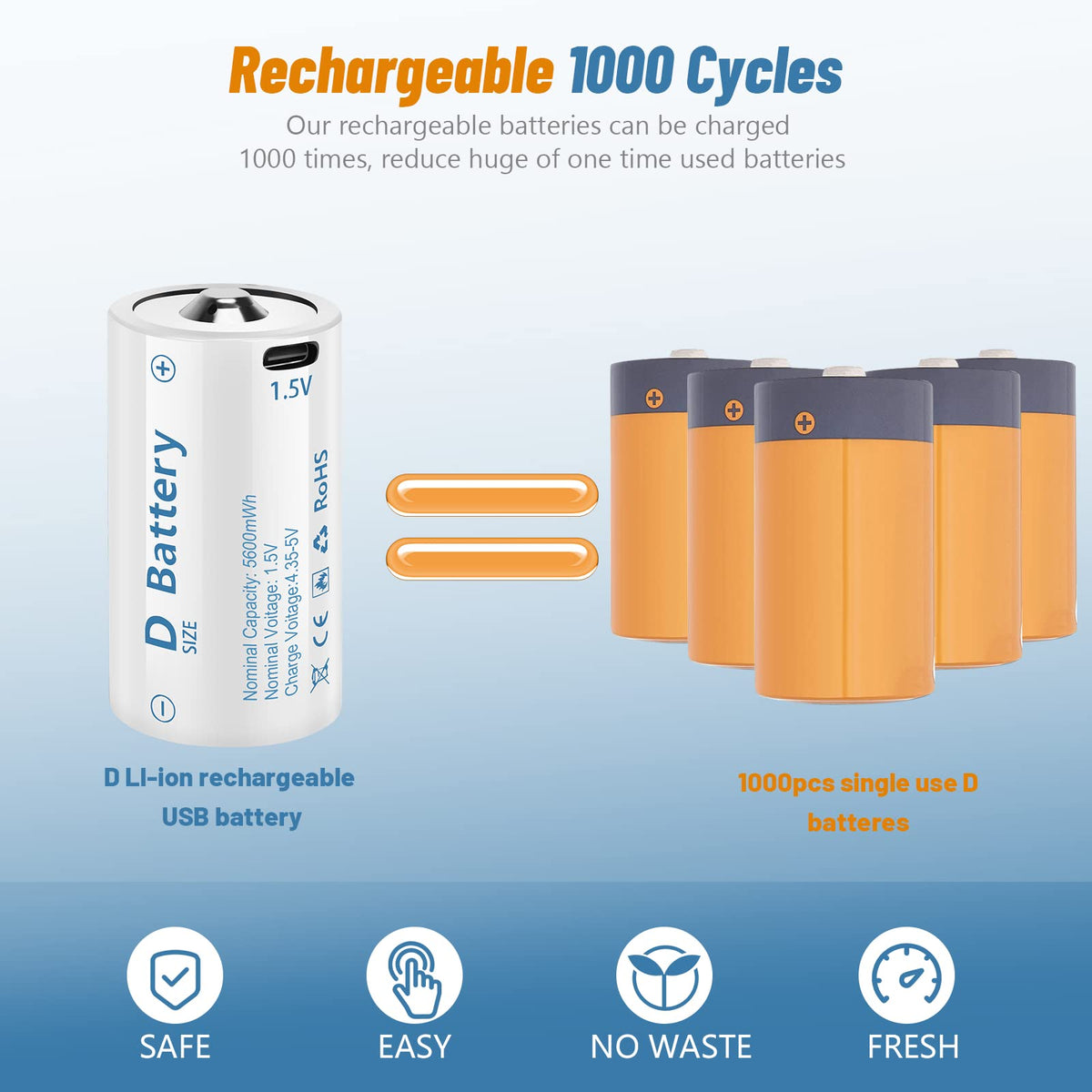 Rechargeable Lithium D Batteries 4 Pack D4326