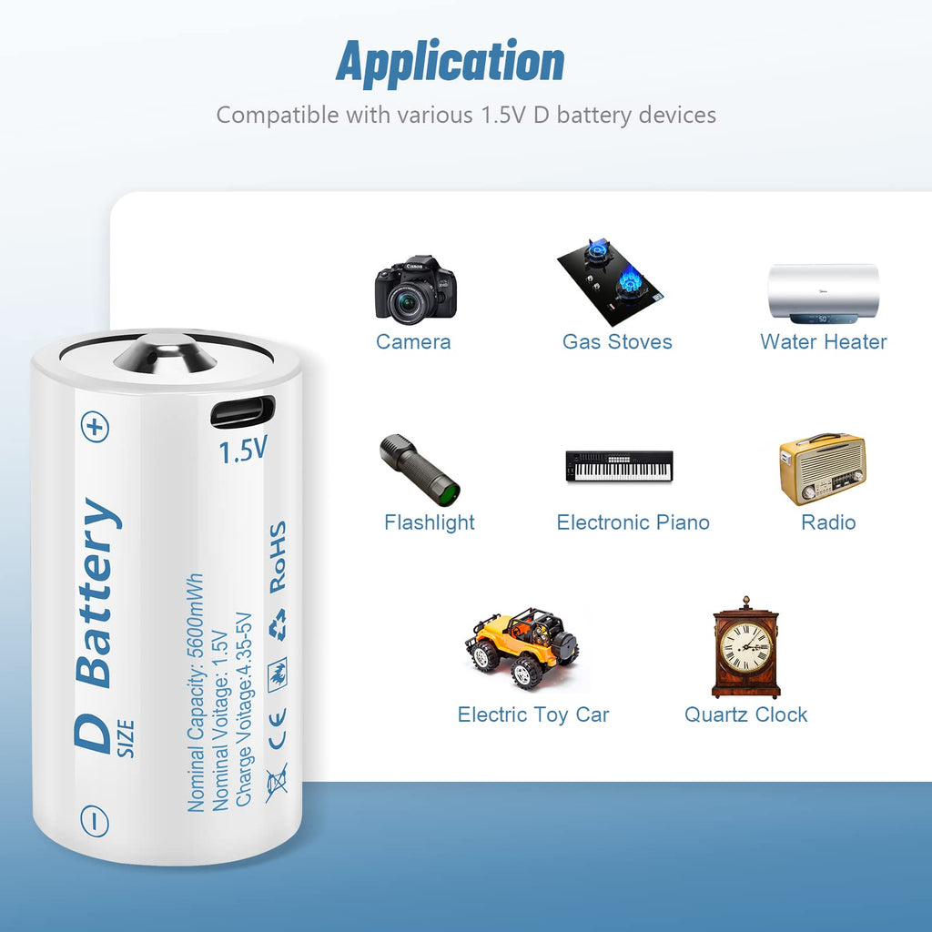 Rechargeable Lithium D Batteries 4 Pack D4326