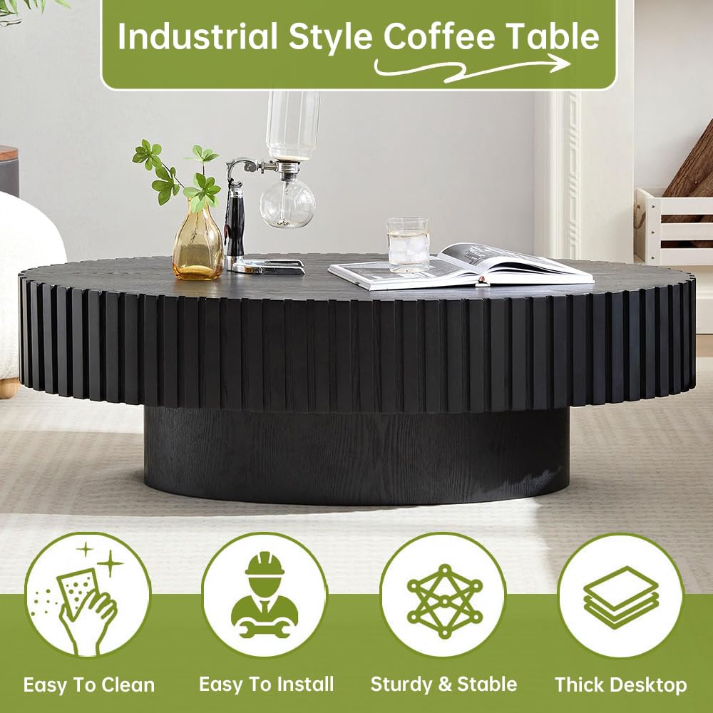43" Oval Black Fluted Coffee Table Q98082