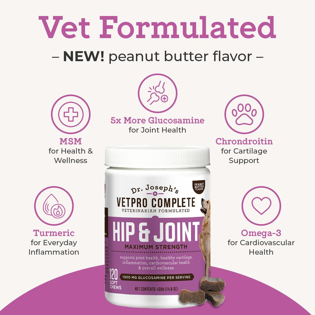 Glucosamine & Chondroitin Dog Joint Supplement Chews, Peanut Butter, 120 Ct P635
