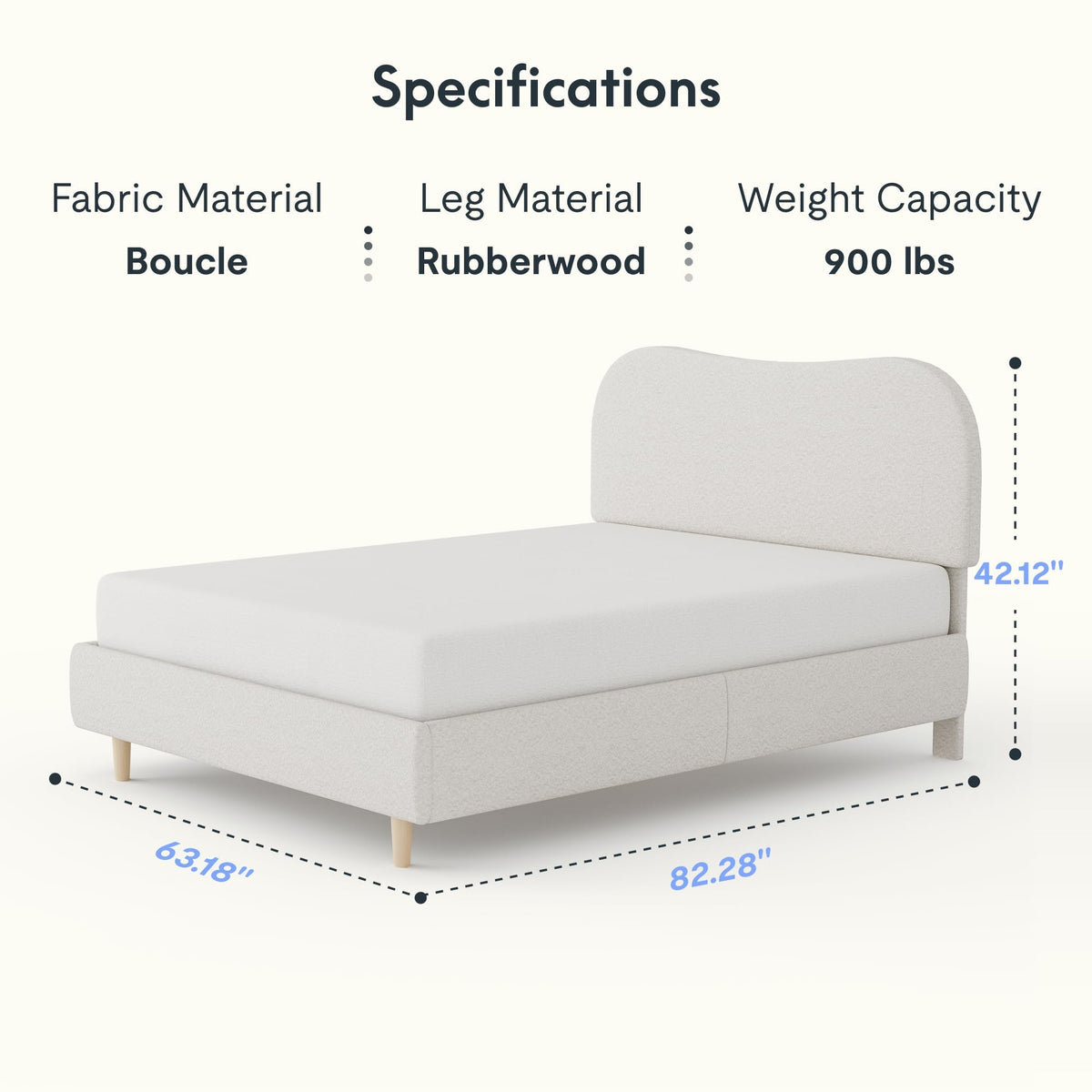 Queen Size White Boucle Bed Frame Q454281