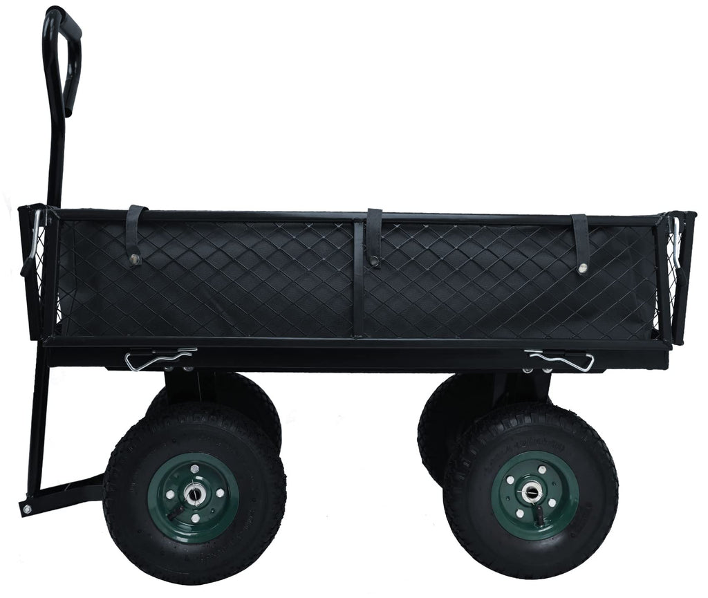 Heavy Duty Garden Cart, 400 Lb Capacity, Mesh Steel Folding Utility Wagon, Black H332