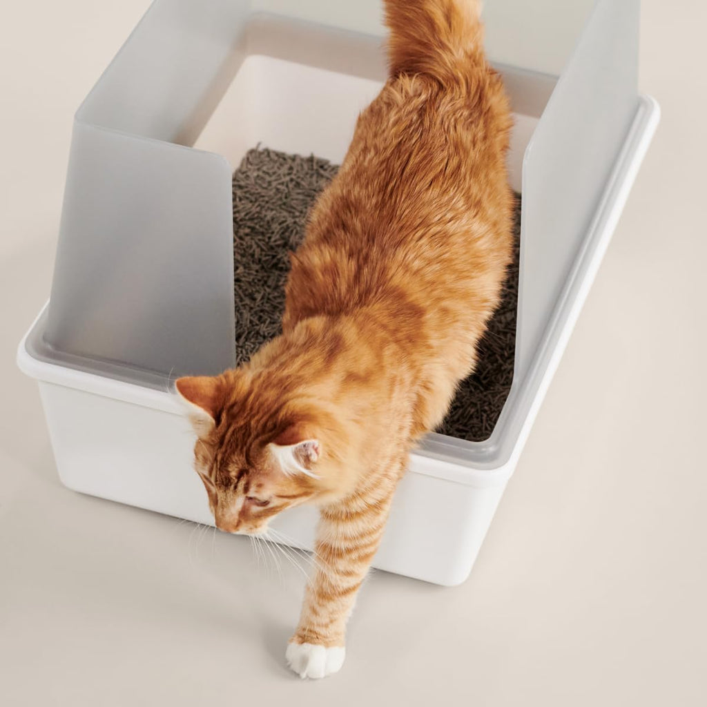 High Sided Cat Litter Box Open Top Anti-Stick Plastic White/Gray H1018