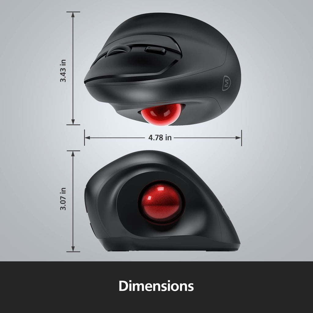 Wireless Ergonomic Trackball Mouse, 3 Adjustable DPI, Black M86535