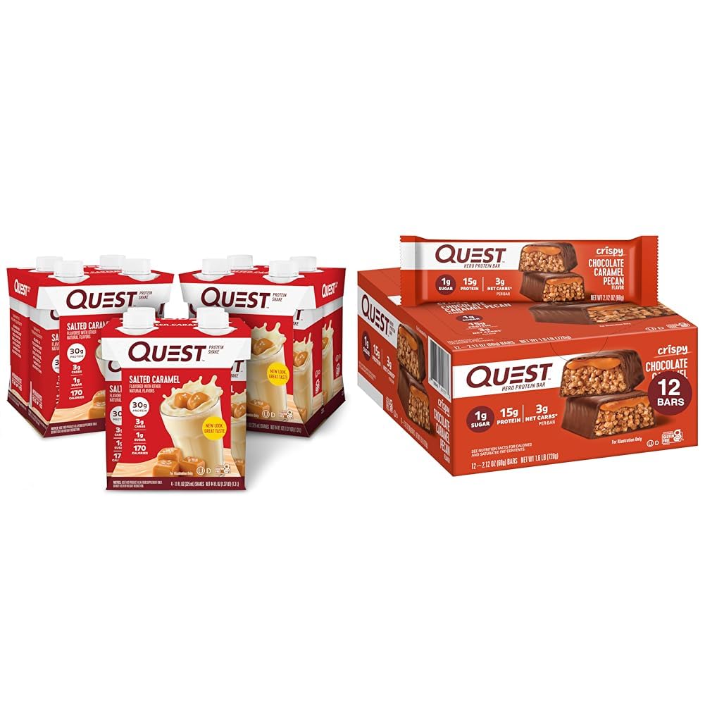 Salted Caramel Protein Shake 4 Count and Chocolate Caramel Pecan Protein Bar 12 Count H337890