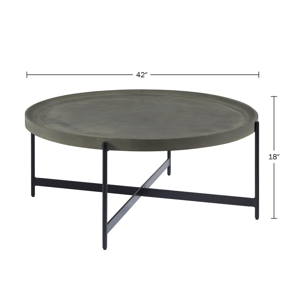 42-Inch Round Concrete-Coated Wood Coffee Table with Tray Top Q664254