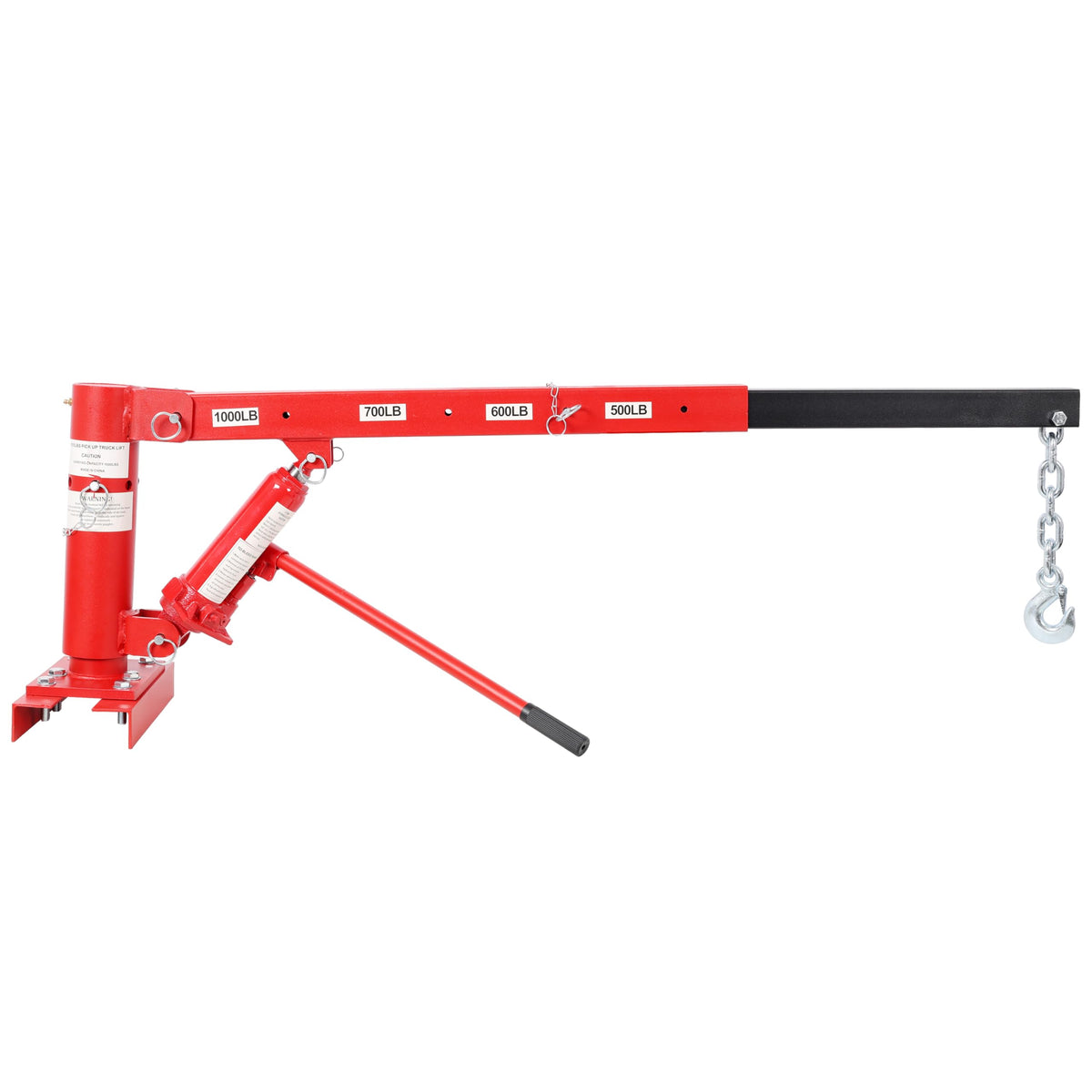 Hydraulic Pickup Truck Crane, 1000 lbs Capacity, 360° Swivel, Red U54176