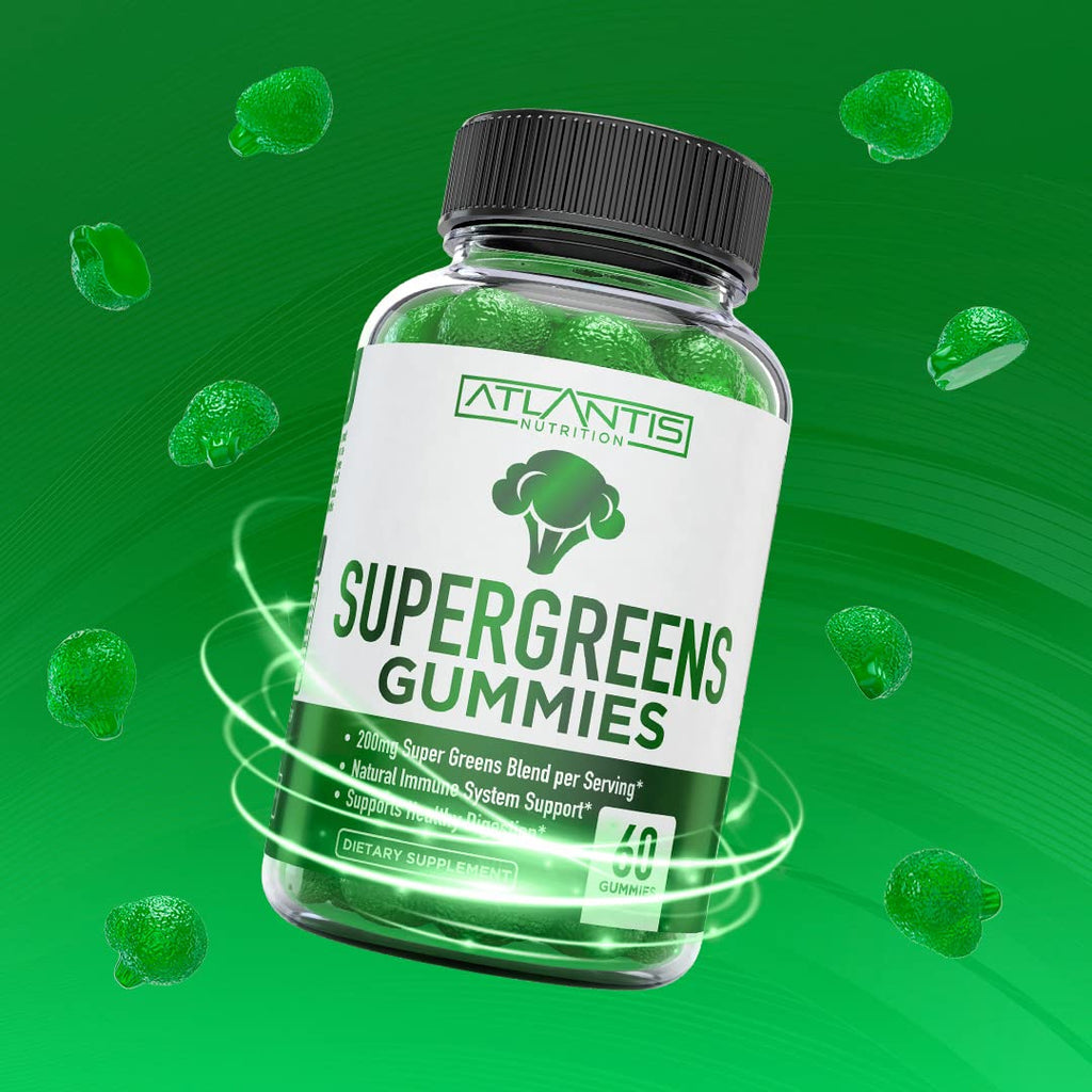 Supergreens Gummies Supplement with Spinach, Broccoli, Moringa, Beet Root, Celery, Green Tea, & Acai, Natural Raspberry Flavor, 60 cnt A821164