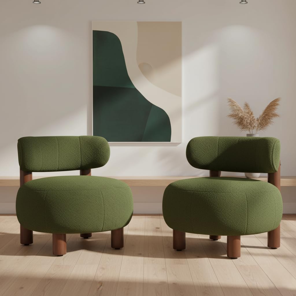 Green Boucle Accent Chair Set of 2 P634