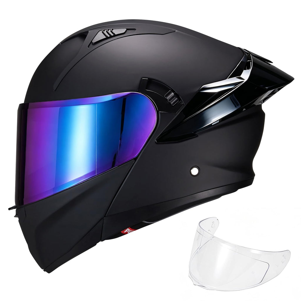 Modular Motorcycle Helmet Dual Visor Flip Up Full Face Matte Black XXL H1725