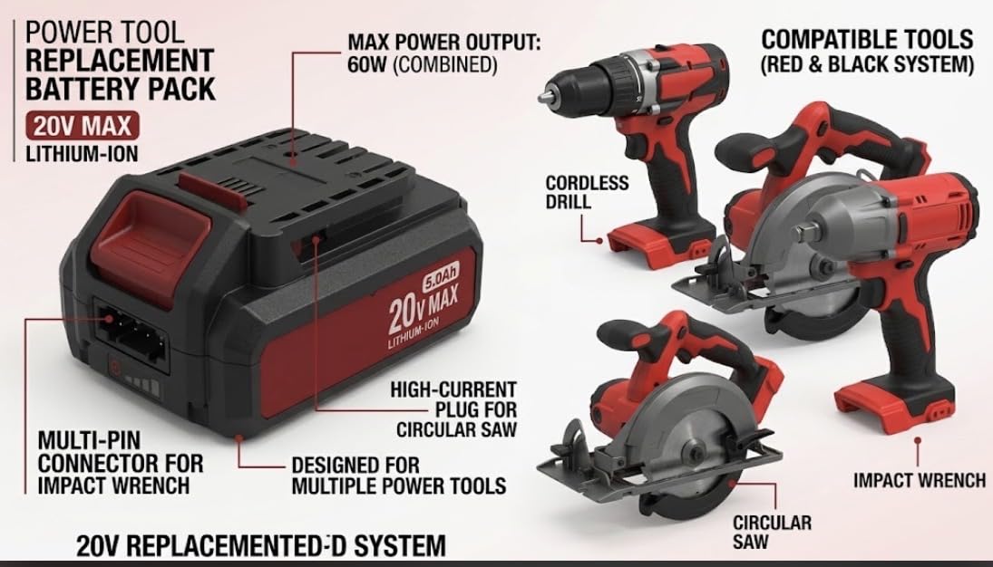 20V Max 2.0Ah Lithium-Ion Battery Pack with Dual USB Ports Y661320