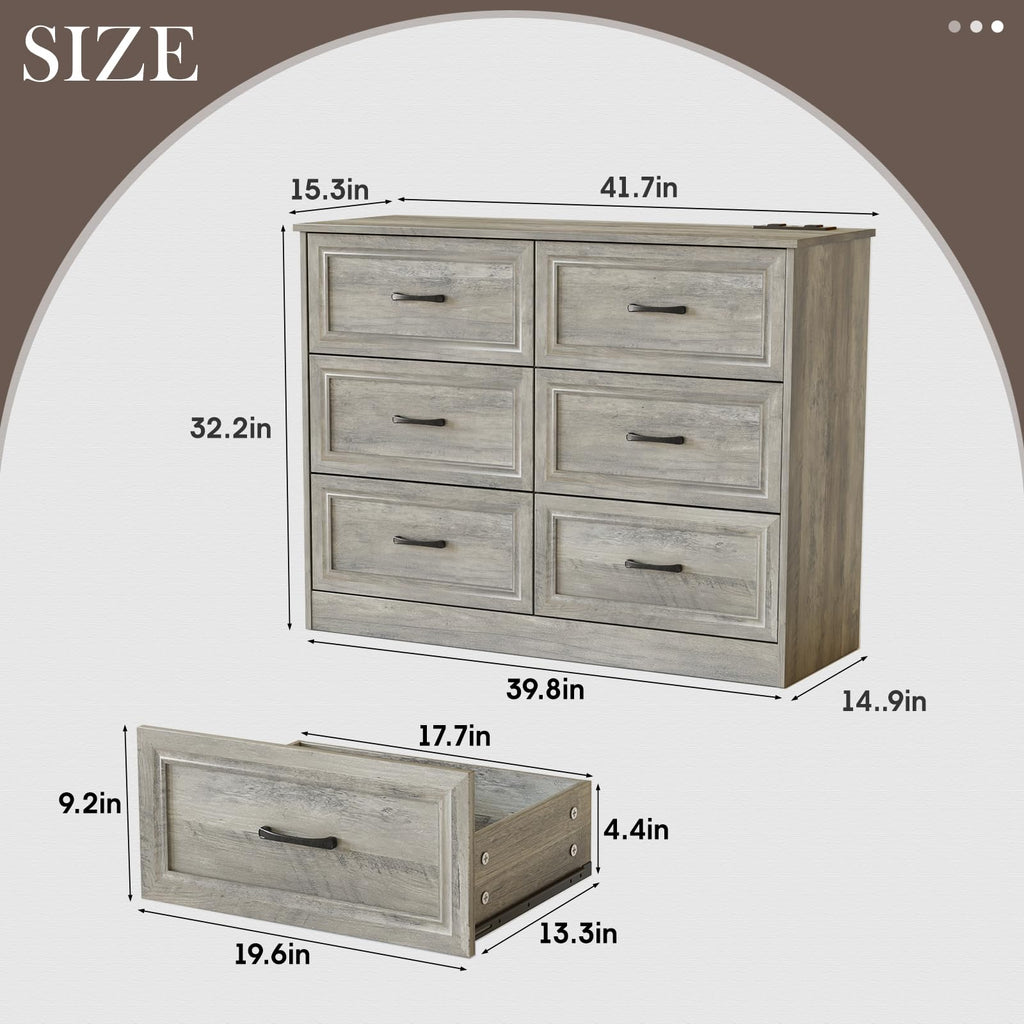 Ash Grey 6 Drawer Wood Dresser H25654