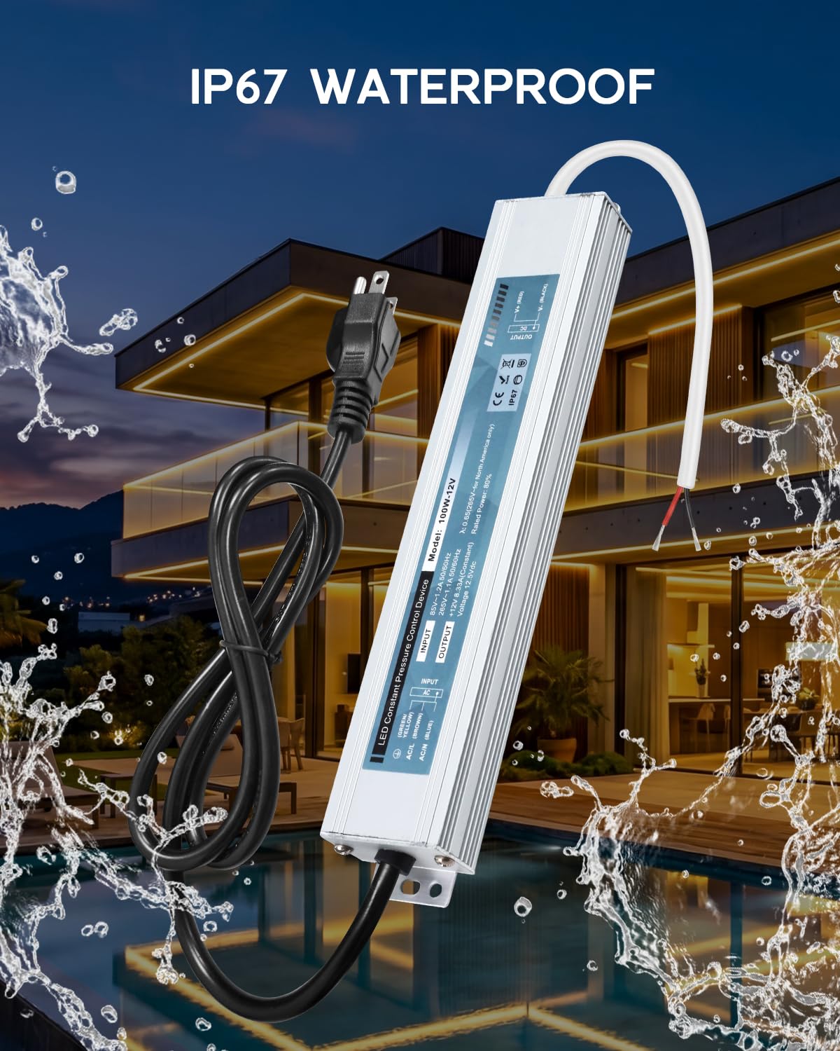 200W IP67 Waterproof LED Power Supply 85V-265V AC to 12V DC Converter D364