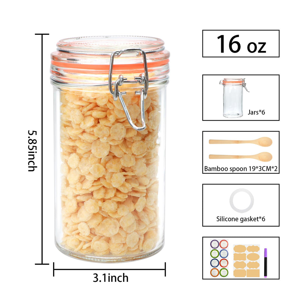 16 oz Glass Jars with Airtight Lid D5433