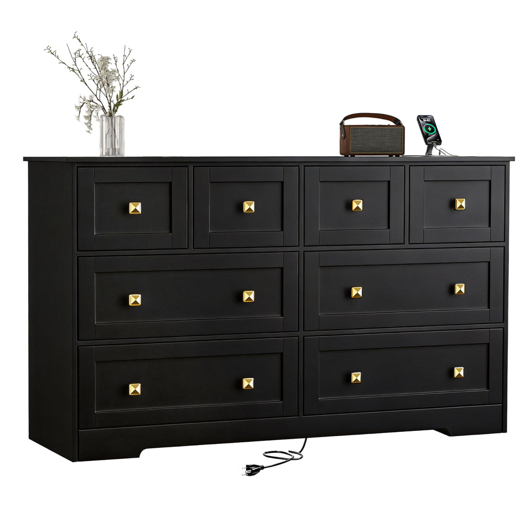 Black 8 Drawer Wood Dresser with Metal Handle K62868