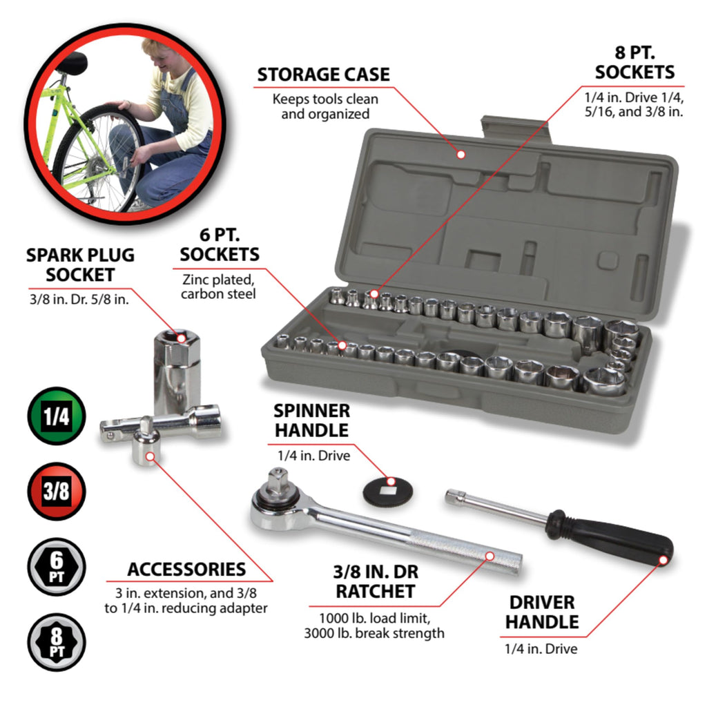 40-Piece SAE and Metric Socket Wrench Set A250