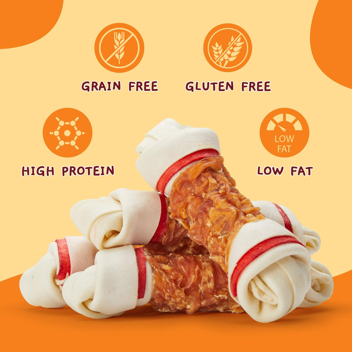 6.5" Chicken Wrapped Rawhide Knotted Bones, 2 lb (3 Packs) X596682