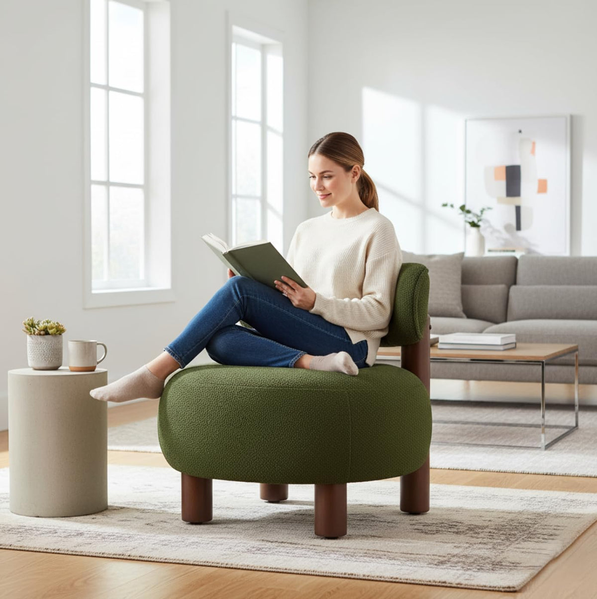 Green Boucle Accent Chair Set of 2 P634