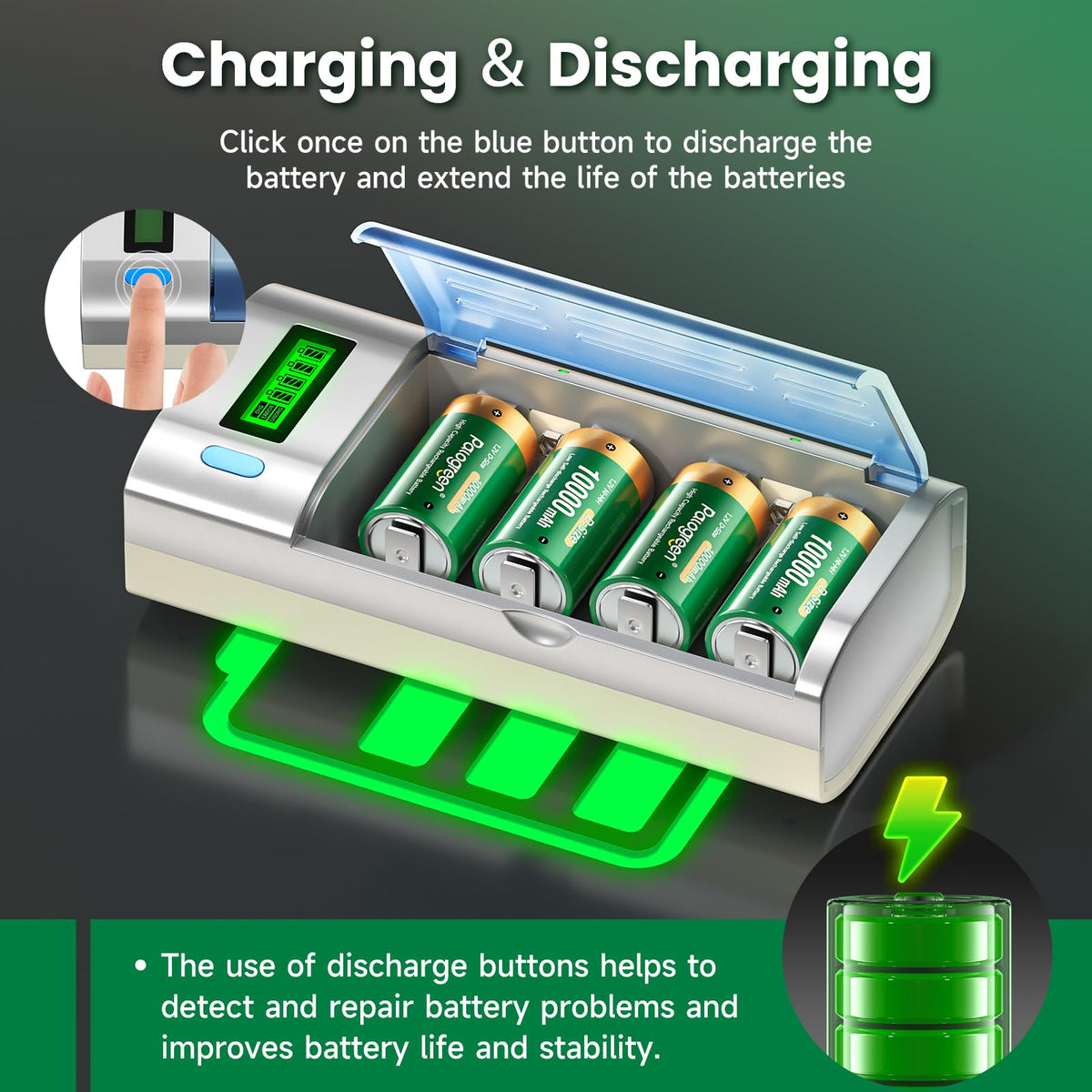 10000mAh Rechargeable D Batteries 6 Counts and Universal Battery Charger T634276