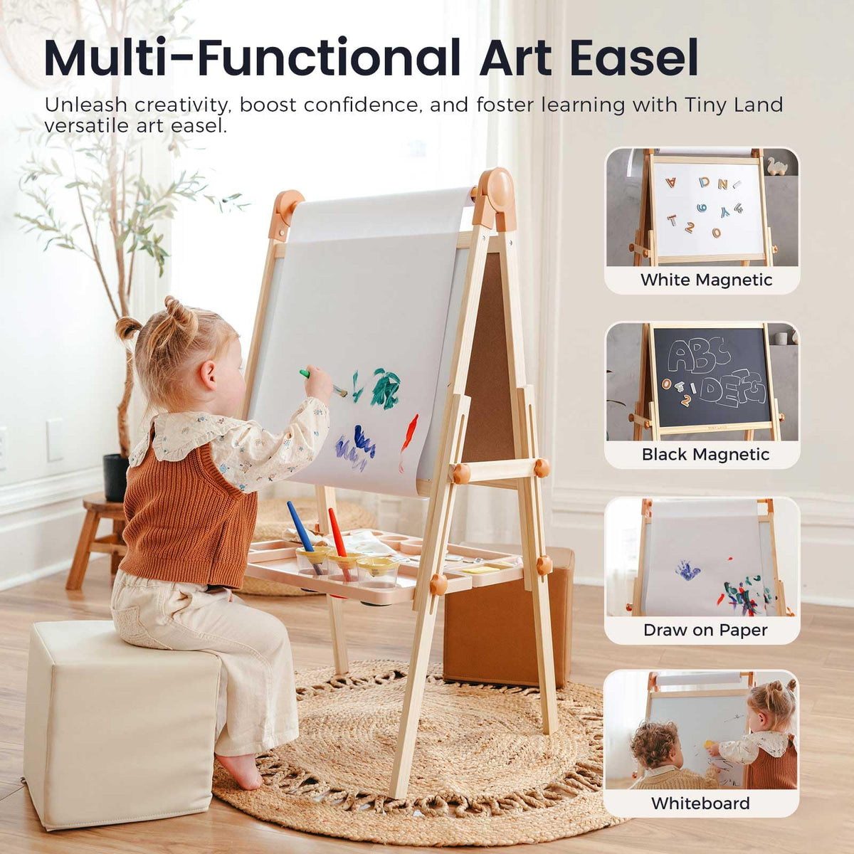 Foldable Wooden Art Easel with Chalkboard & Whiteboard R911926