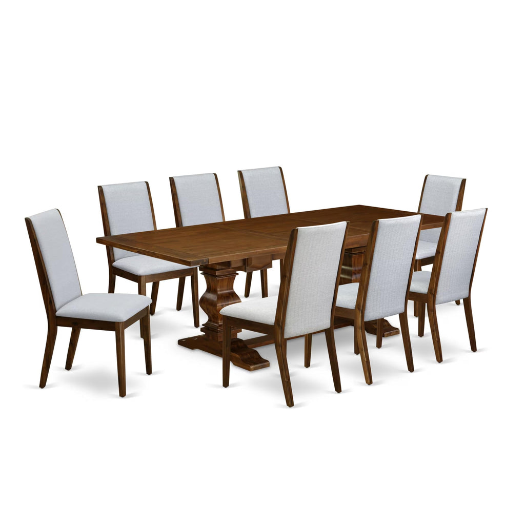 9 Piece Walnut Dining Room Set with 8 Grey Linen Chairs G7511