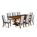 9 Piece Walnut Dining Room Set with 8 Grey Linen Chairs G7511