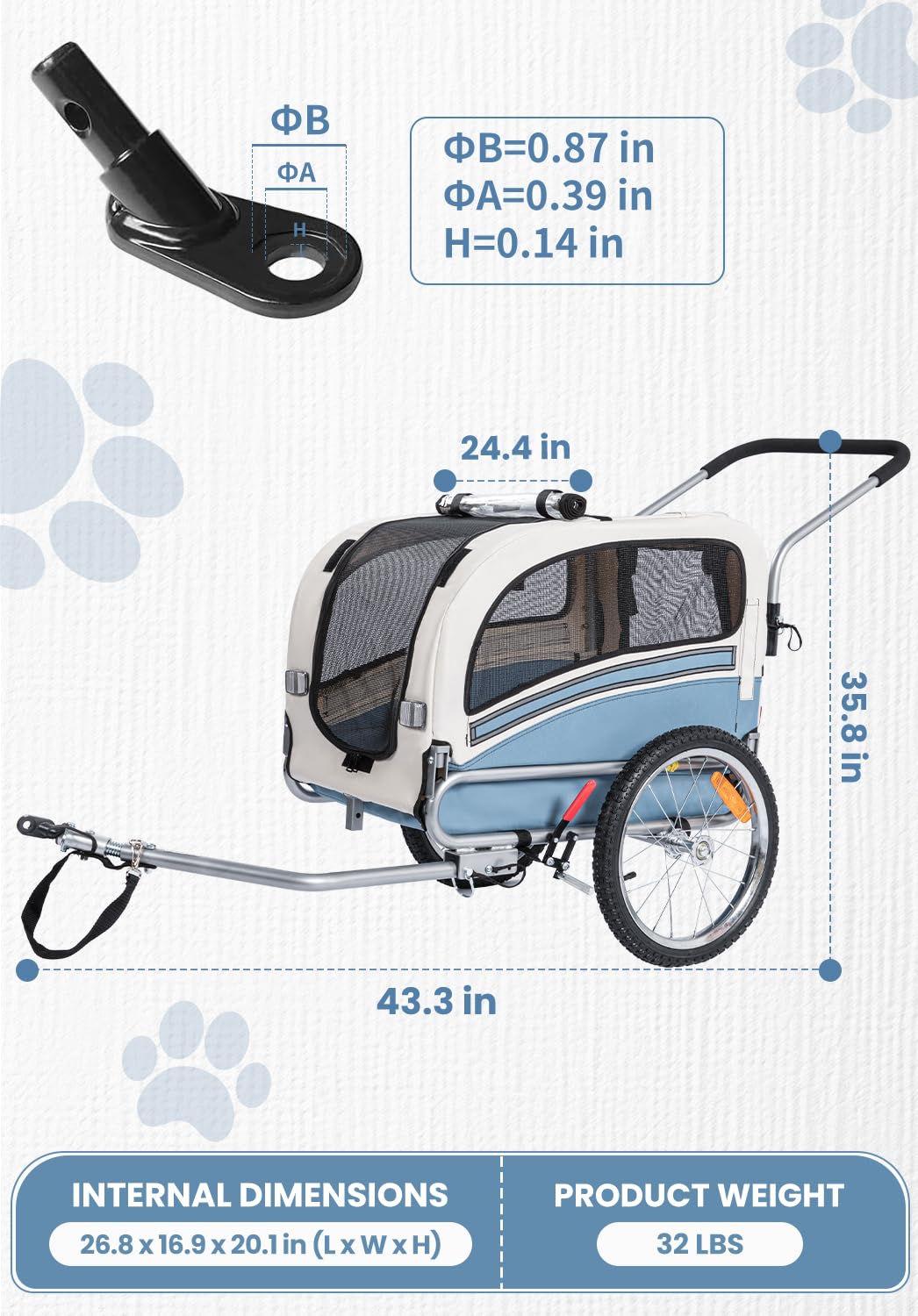 2 in 1 Pet Bicycle Trailer with 6" Stroller Wheel A10116