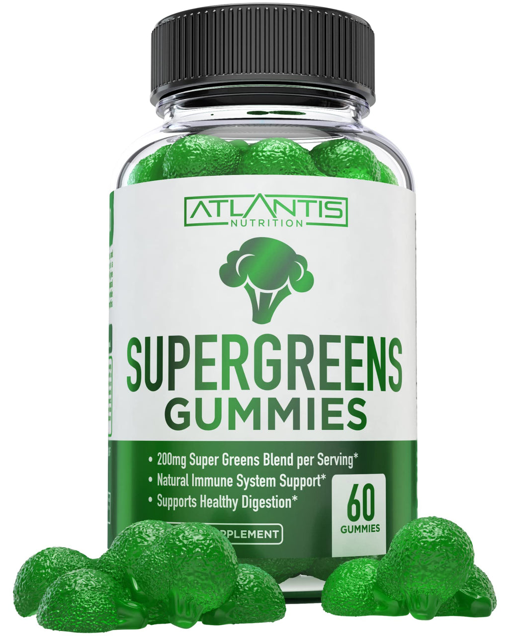 Supergreens Gummies Supplement with Spinach, Broccoli, Moringa, Beet Root, Celery, Green Tea, & Acai, Natural Raspberry Flavor, 60 cnt A821164