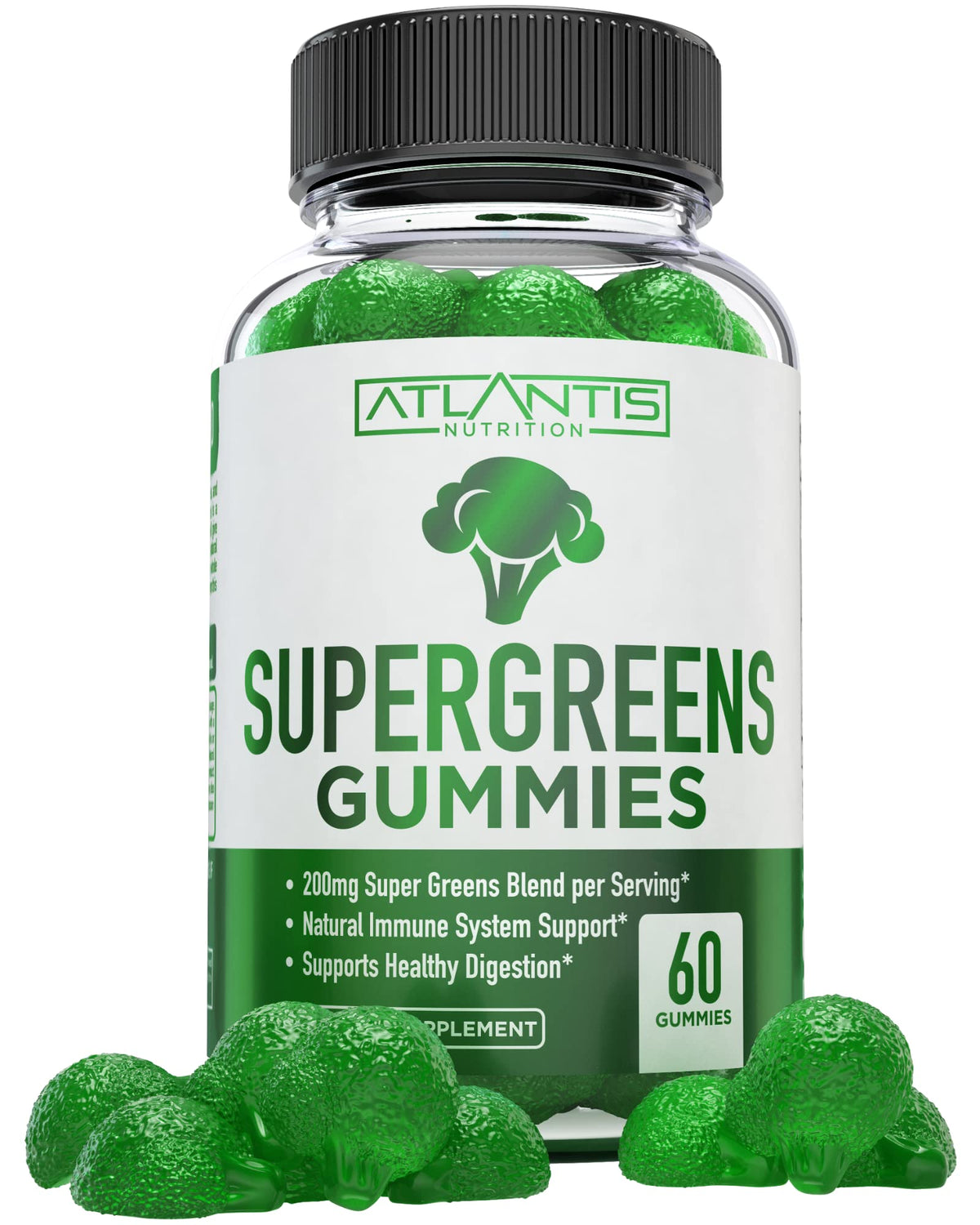 Supergreens Gummies Supplement with Spinach, Broccoli, Moringa, Beet Root, Celery, Green Tea, & Acai, Natural Raspberry Flavor, 60 cnt A821164