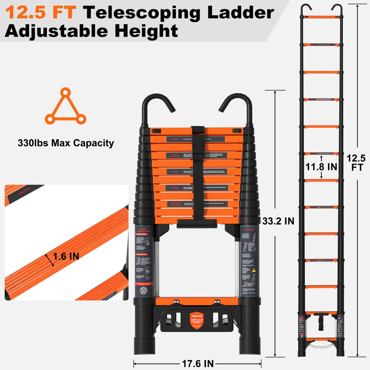 12.5 FT Aluminum Telescopic Ladder 330lbs U743995