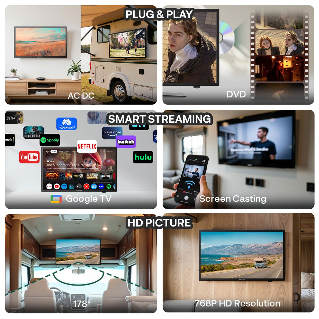 19'' 12V RV TV with Built-in DVD 1080P Q766