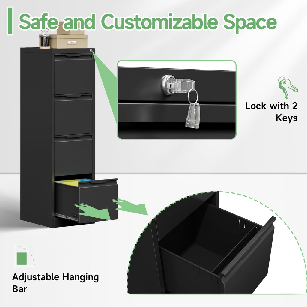 Black 4 Drawer Metal File Cabinet with Lock R7473