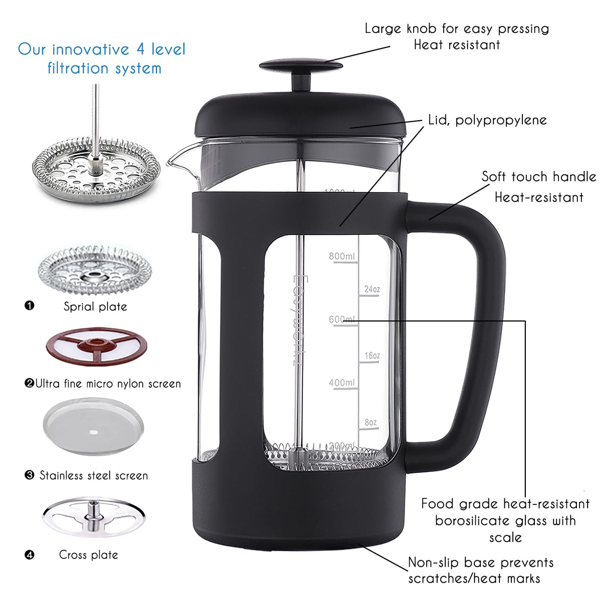 34 oz French Press with Creamer and Sugar Bowl Set N5029