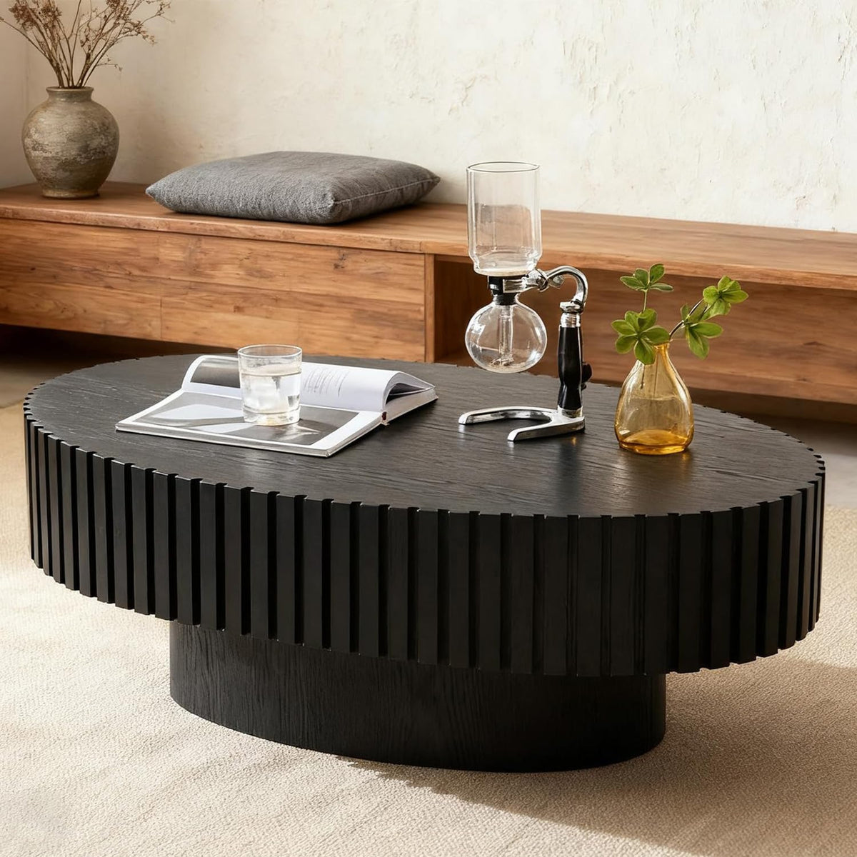 43" Oval Black Fluted Coffee Table Q98082
